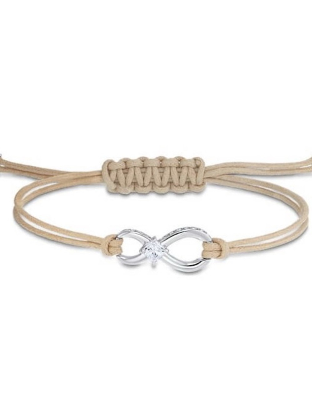 Swarovski infinity Beige Cord Bracelet with Silver rhodium